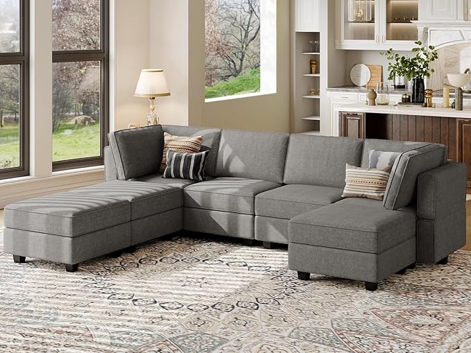 L Shaped Sofa with Storage Seat Fabric Modular Sectional Couch Reversible Chaise
