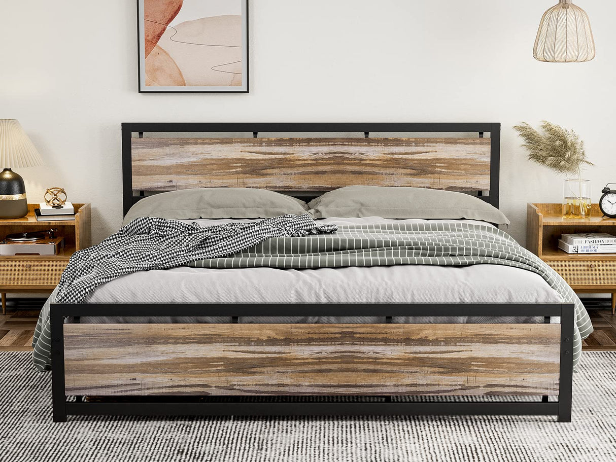 King Size Bed Frame with Wooden Headboard Footboard