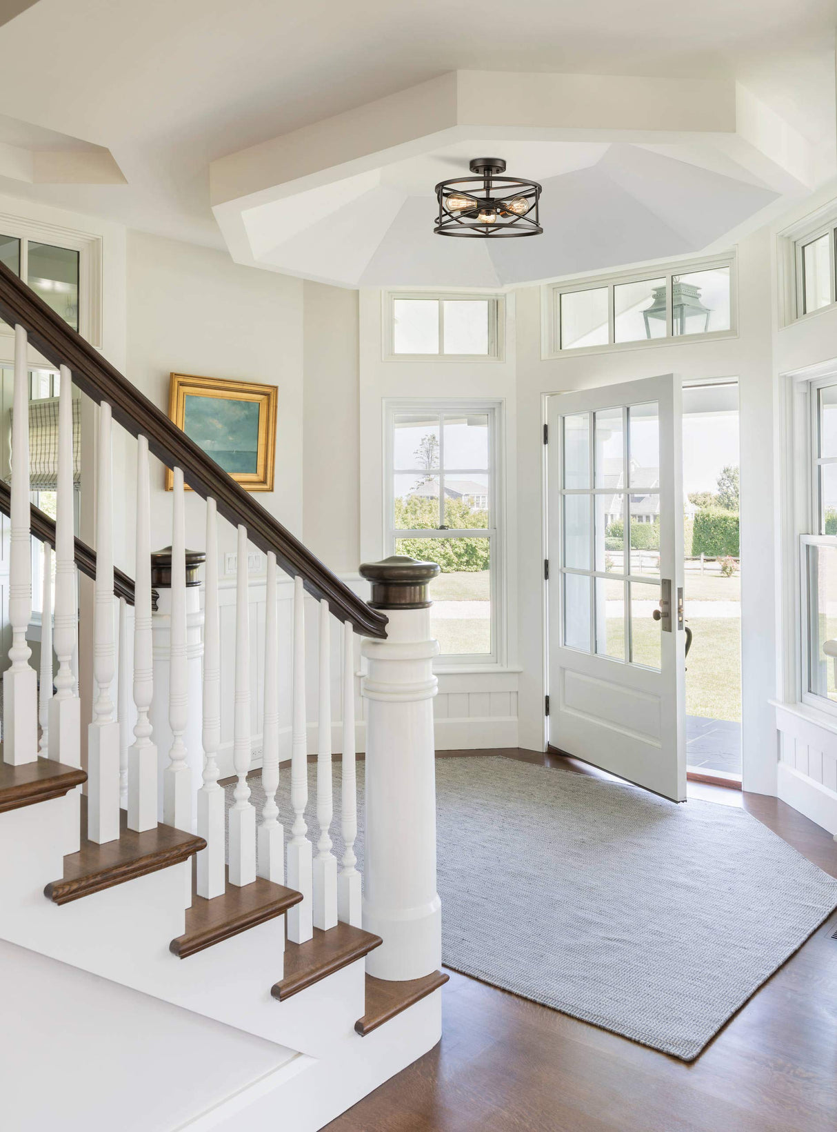 Farmhouse Semi Flush Mount Ceiling Light Fixture Black Rustic Metal Caged Ceiling