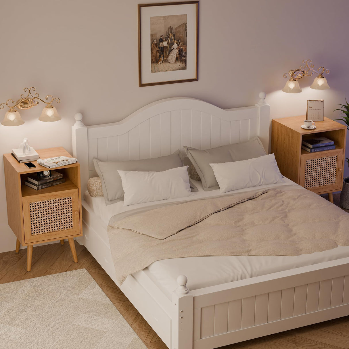 Rattan Nightstand Set of 2,Boho Side Table