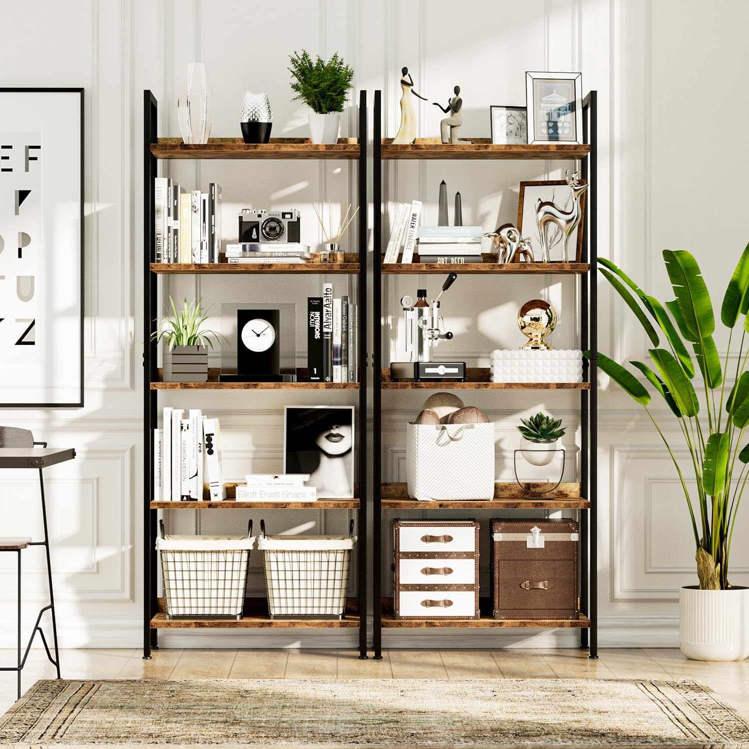 Bookshelf, 5 Tier Bookshelves, Home Office Bookcase Shelf Storage Organizer