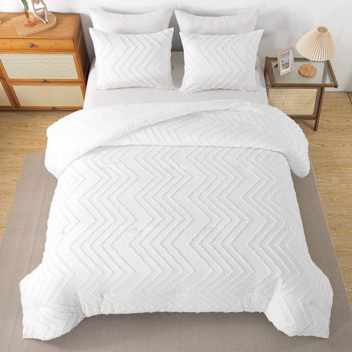 White Comforter King Size, Boho Soft Fluffy Warm Lightweight Bedding Comforter