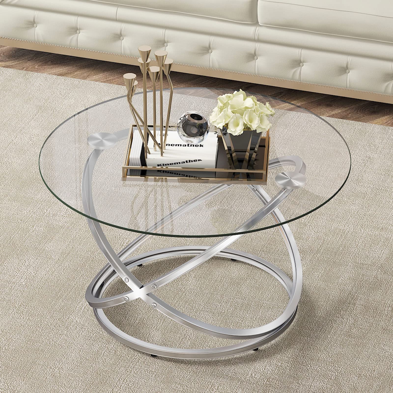 Round Coffee Table, Glass Coffee Tables for Living Room, Modern Coffee Table