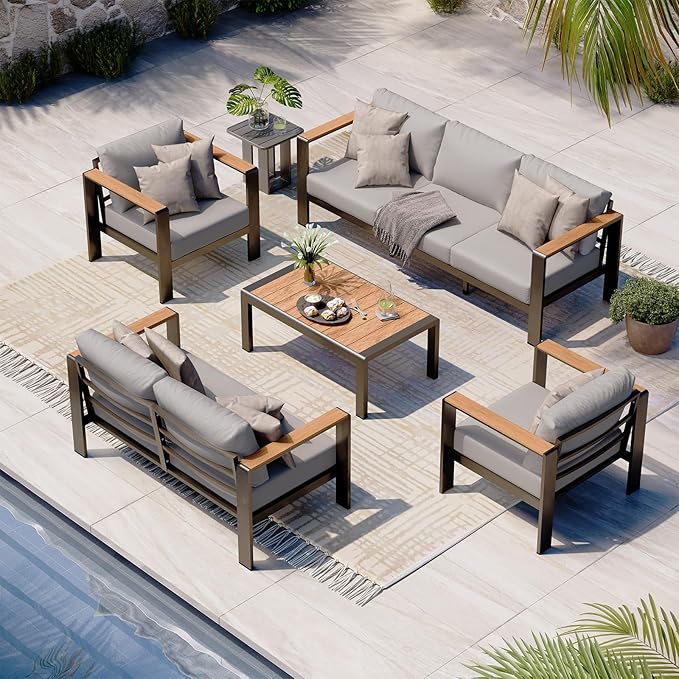 Aluminum Outdoor Patio Furniture Set with Coffee Table, 4 Piece Patio Conversation Sets