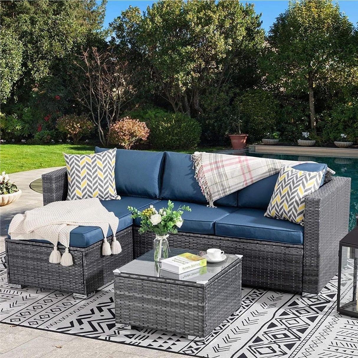 Outdoor Patio Furniture Sets, All-Weather Rattan Outdoor Sectional Sofa