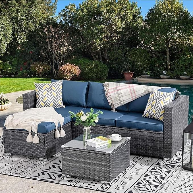 Outdoor Patio Furniture Sets, All-Weather Rattan Outdoor Sectional Sofa