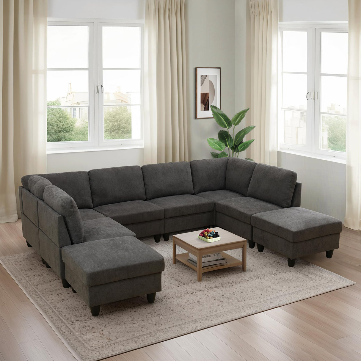 Versani Oversized U-Shaped Modular Sectional Couch – 8-Seater, Flannel Upholstery