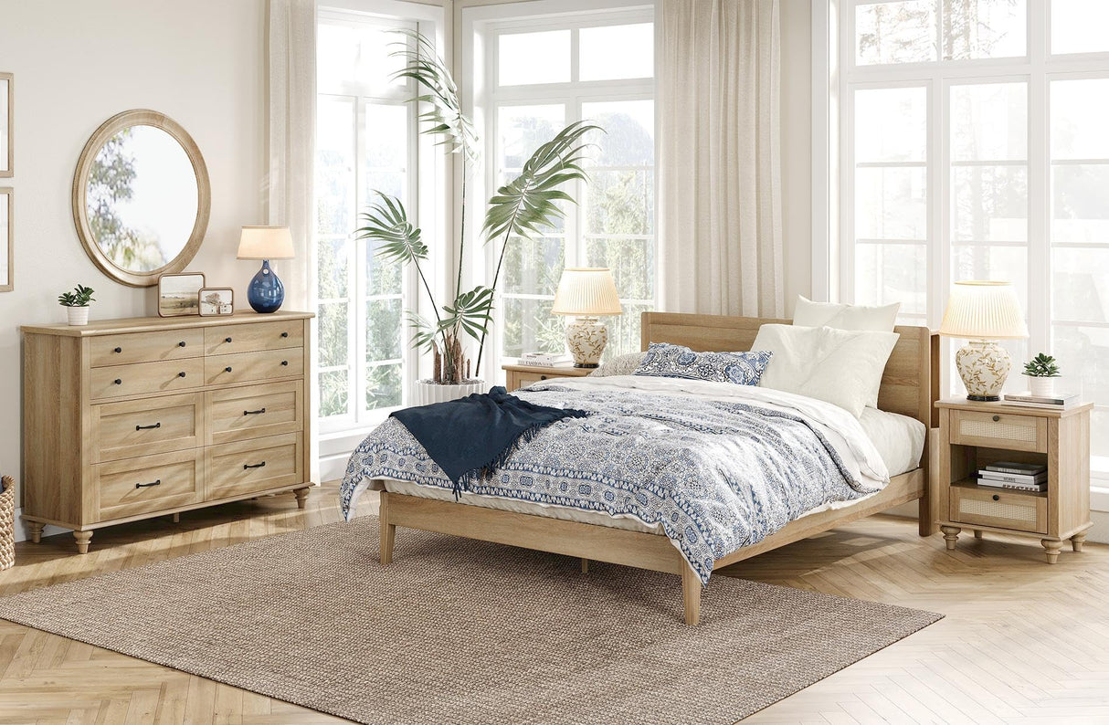 3 Piece Bedroom Set - Includes Bedroom 8 Drawer Dresser, Set of 2 Bedside Tables