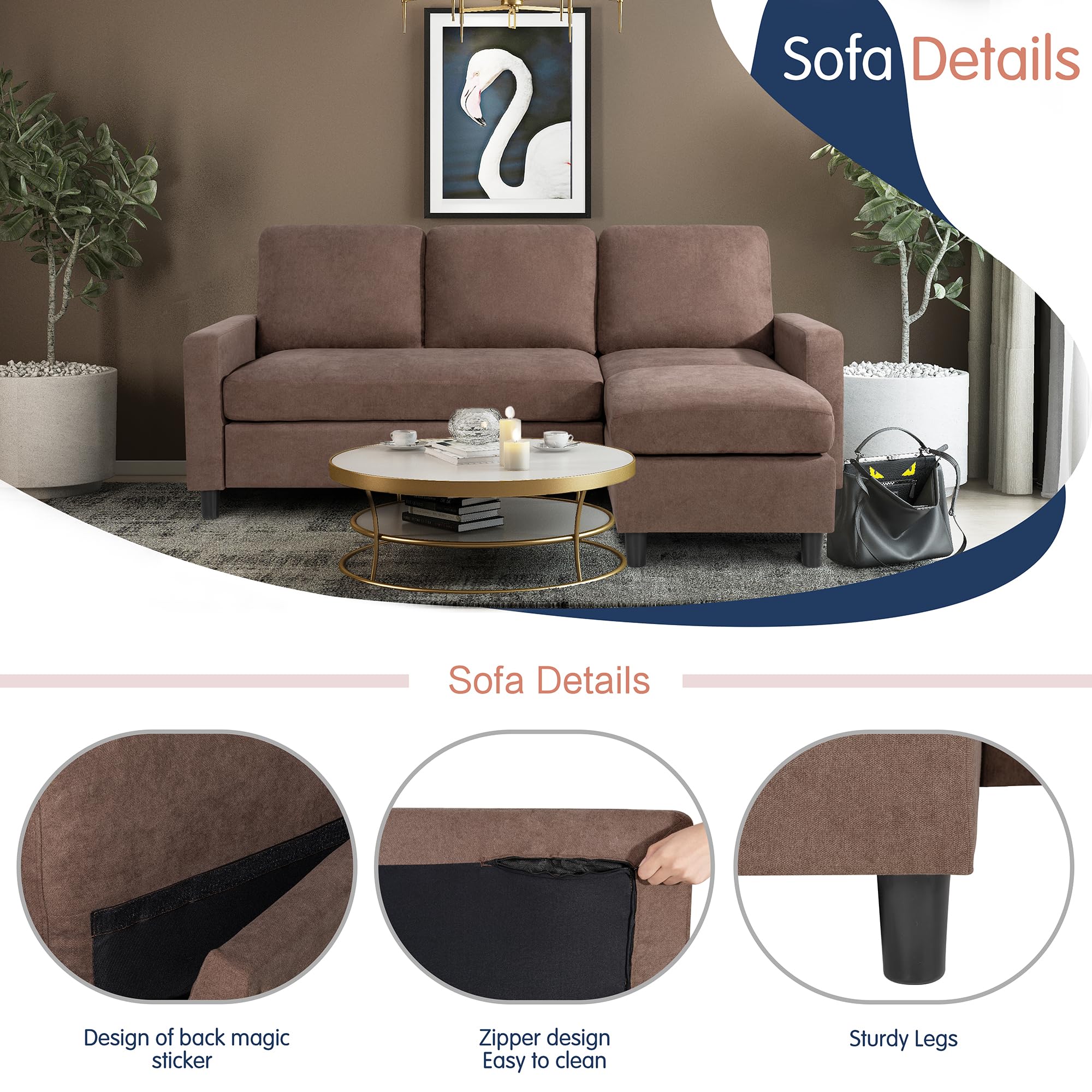 79" Convertible Sectional Sofa Couch, L Shaped Couch with Linen Fabric