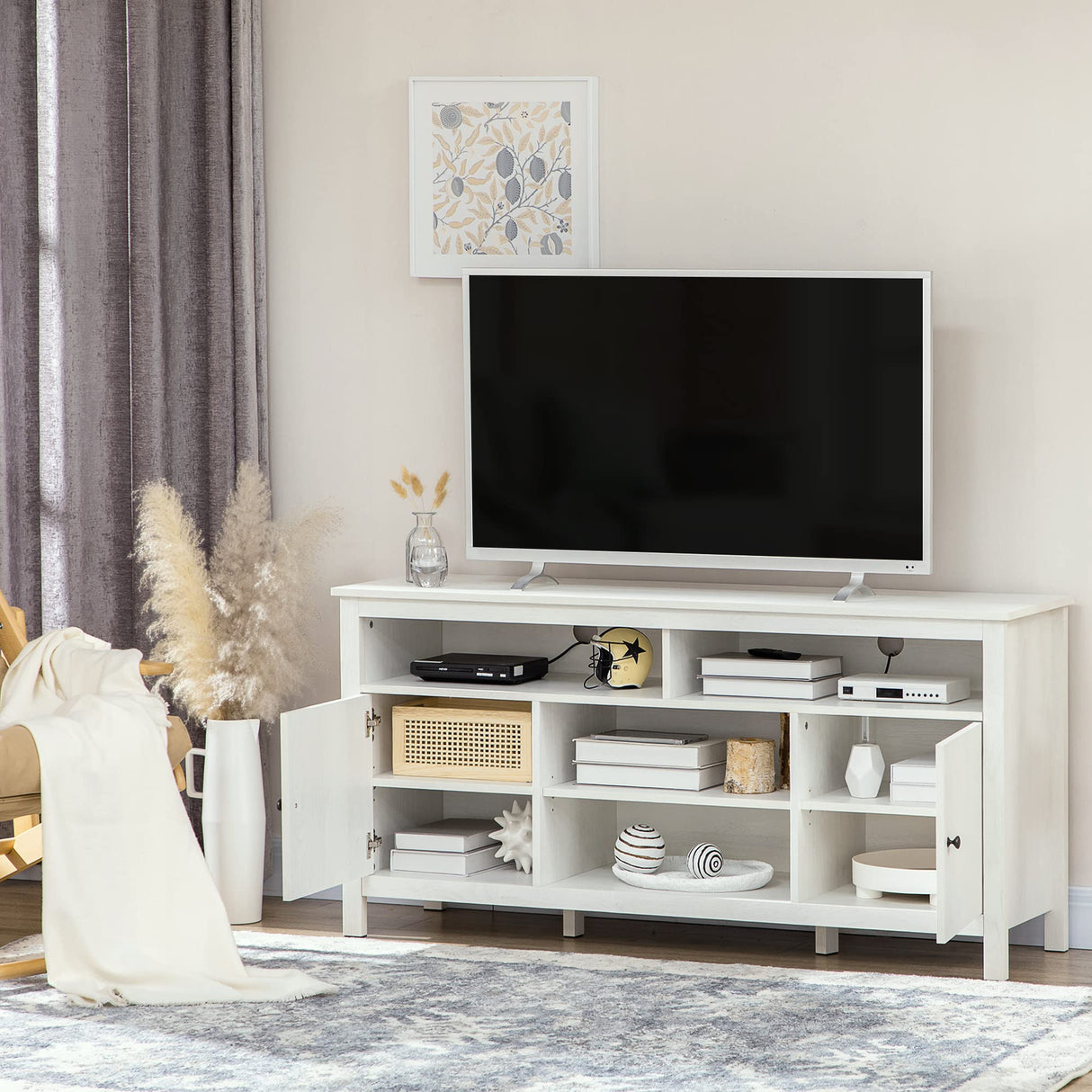 TV Stand for 65 Inch TVs, TV Cabinet with Wooden Shelves and Doors