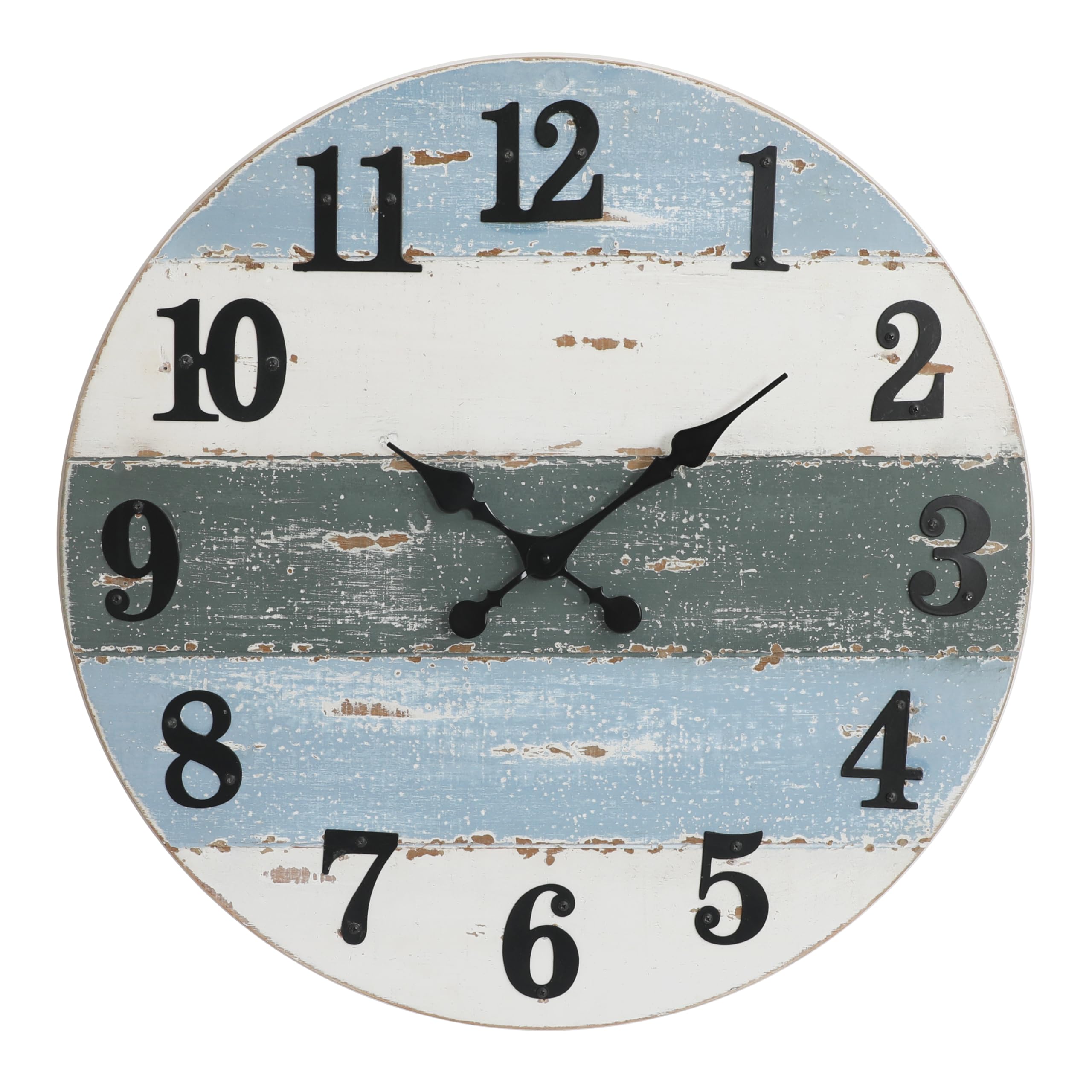 Large Beach Coastal Nautical Wall Clock, 24 Inch Wooden Wall Clocks Battery Operated