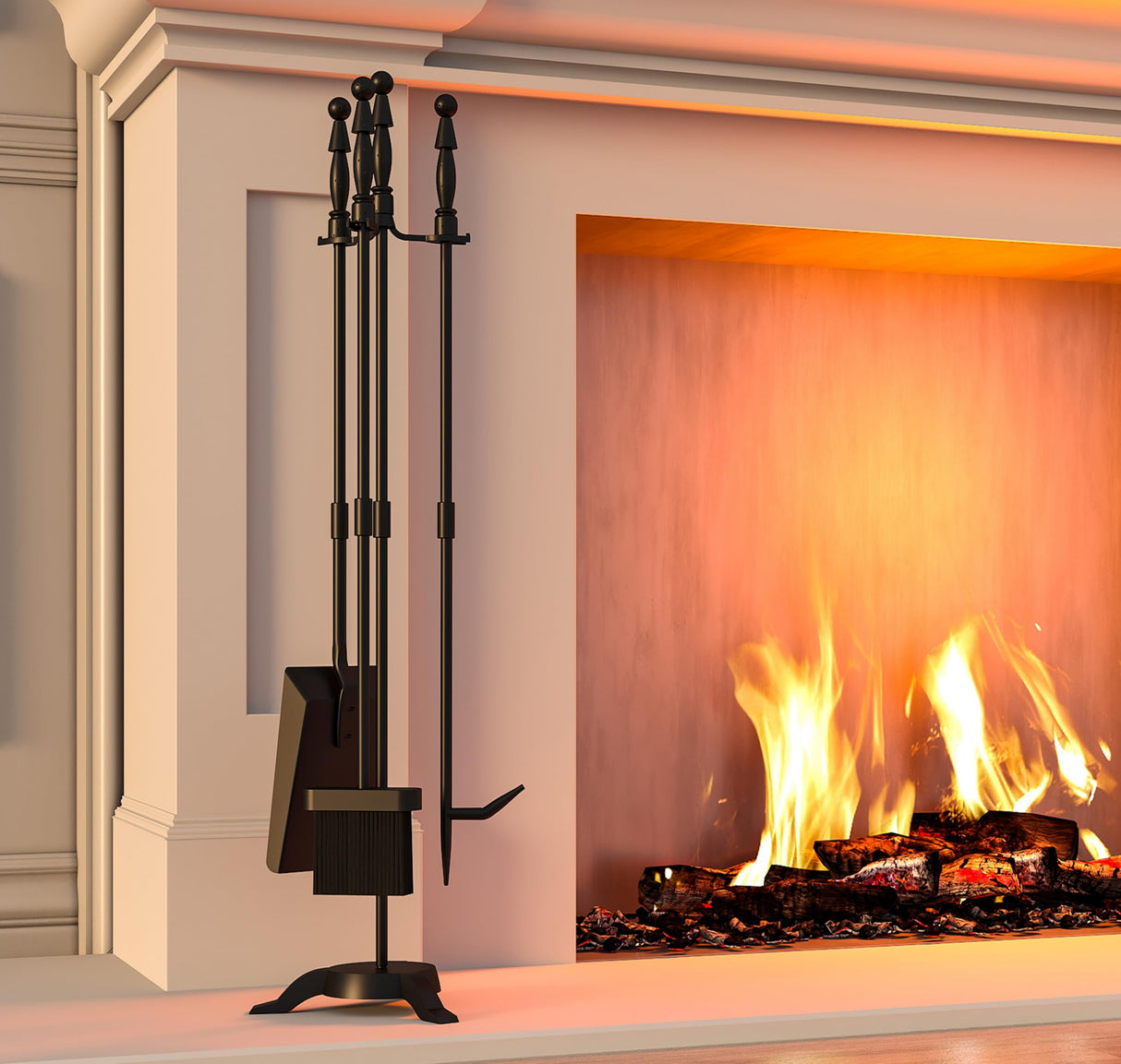 Fireplace Tools Set 4 Pieces Black Wrought Iron Fire Tool Set