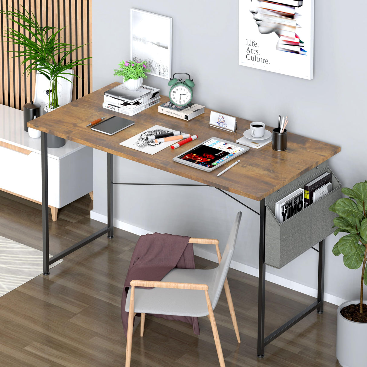 Small Space Writing Desk with Headphone Hooks, Modern Simple Design