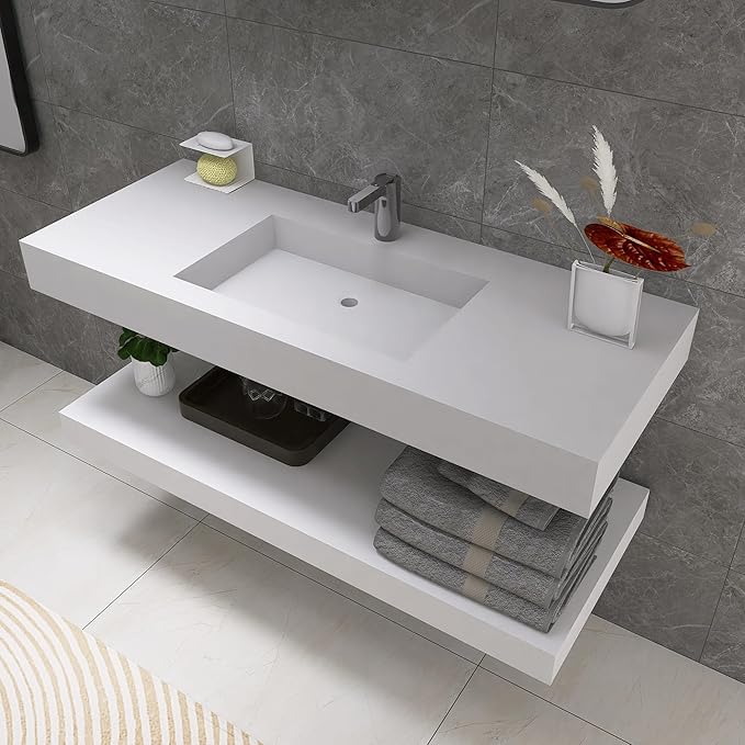 47 inch Wall Mount Floating Vanity with Sink Bathroom Vessel Sink Rectangle Modern