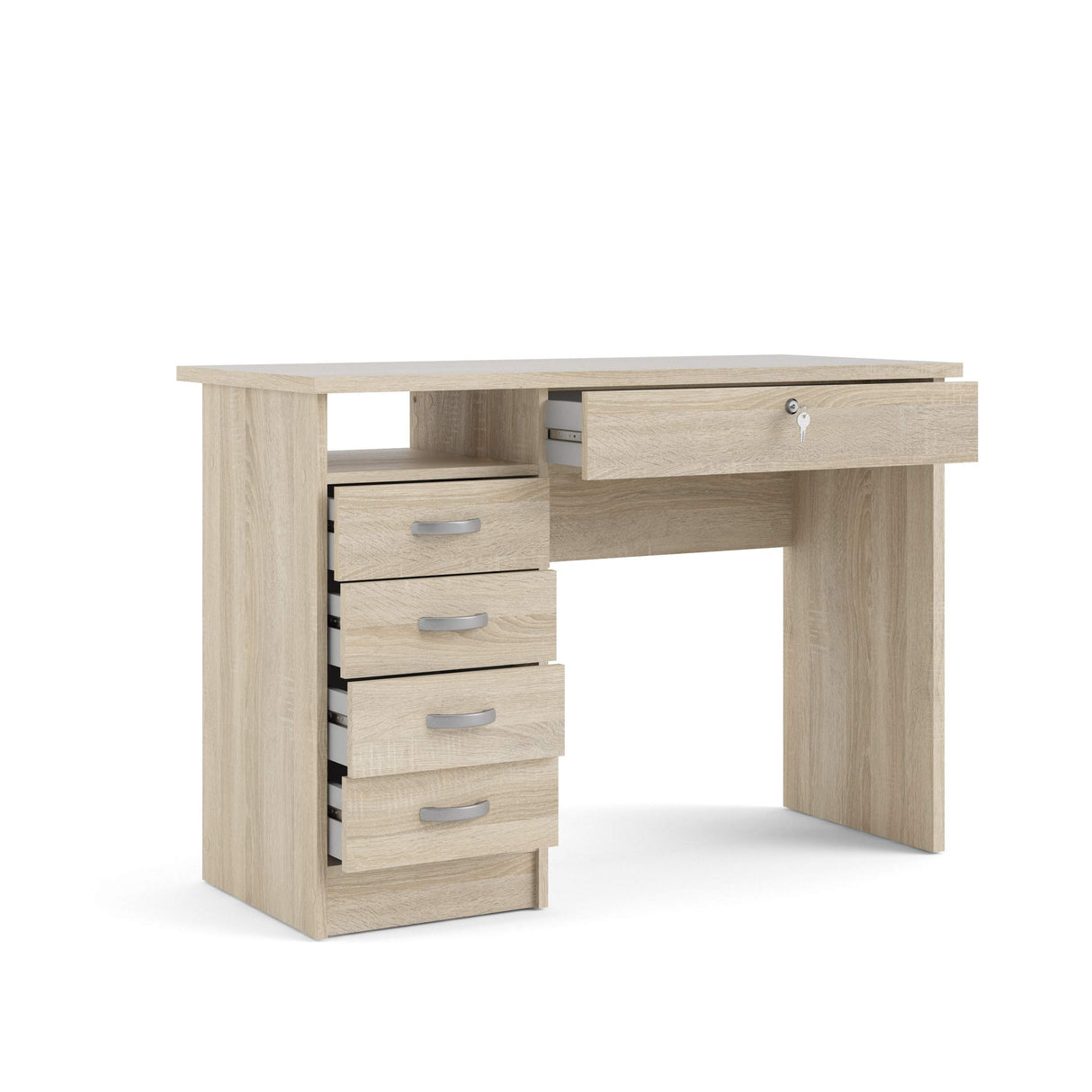 Oak Structure Walden Desk with 5 Drawers