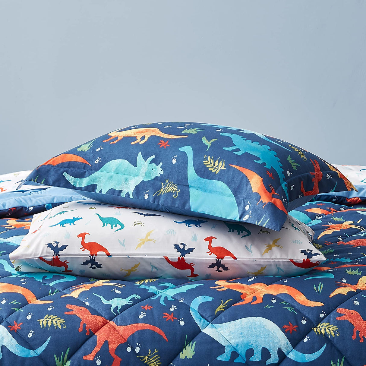 Kids Queen Dinosaur Bedding Set - 7 Piece Comforter Set with Sheets