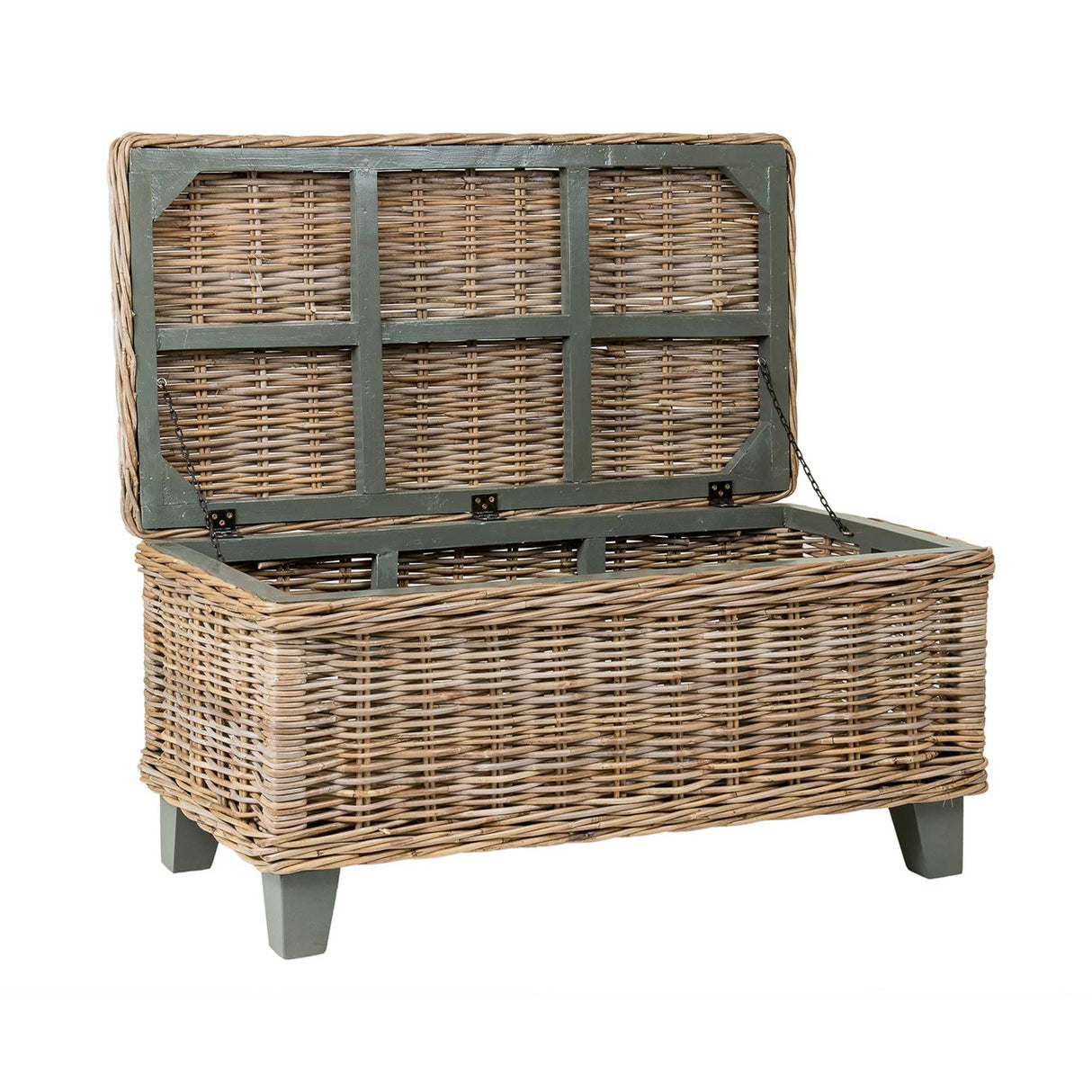 Woven Rattan Storage Coffee Table - Handwoven Natural Brown Rattan, Hidden Storage