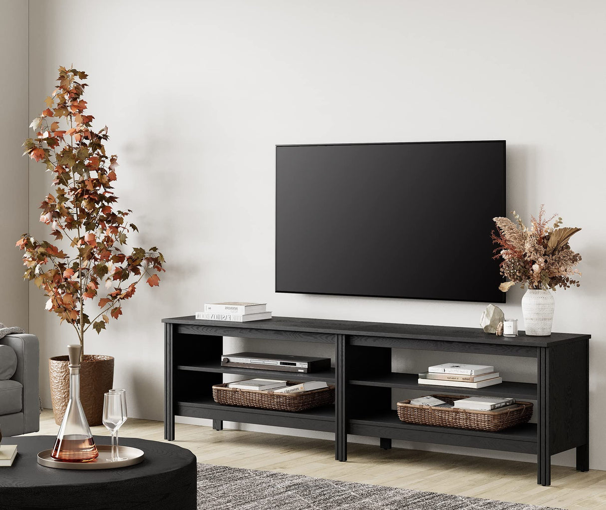 70 Inch TV Stand for TVs up to 75", Classic Entertainment Center with 4 Storage Shelf