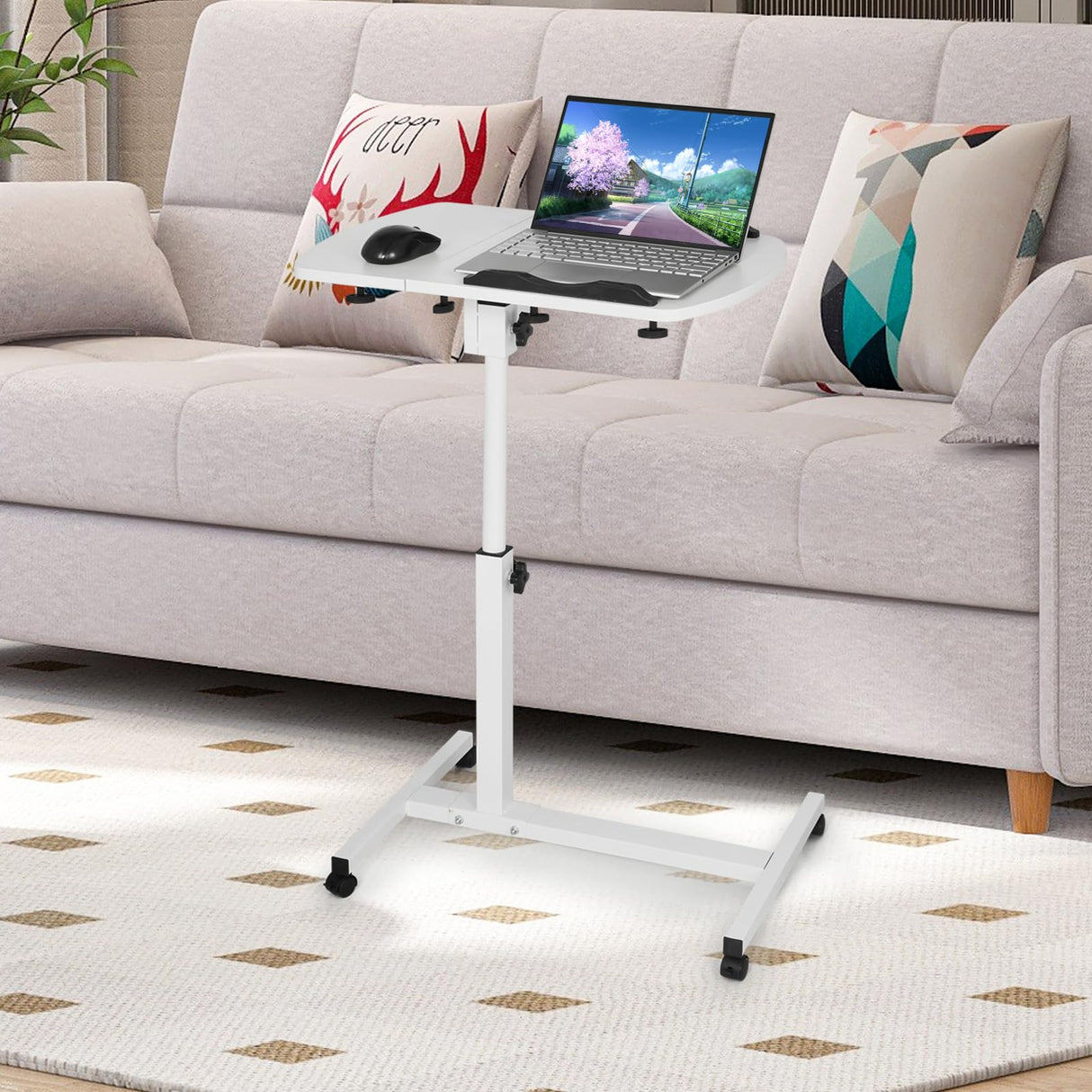 Portable Rolling Laptop Desk, Mobile Small Standing Desk, Tilting Design