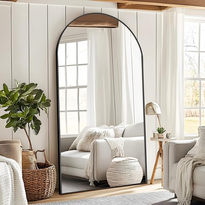 Arched Full Length Mirror with Stand, Gold Mirror