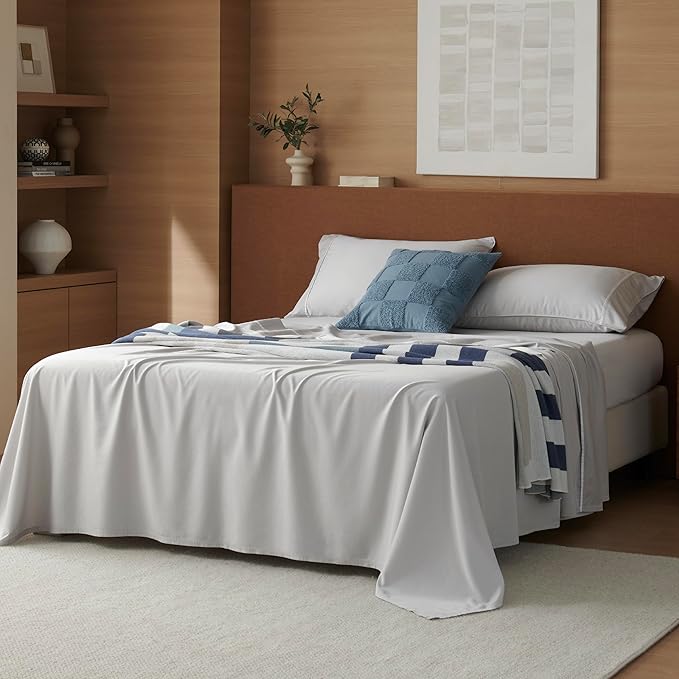 Cotton Tencel Sheet - Bed Sheets Set King Size, 4Pc Luxury Hotel Bedding Set