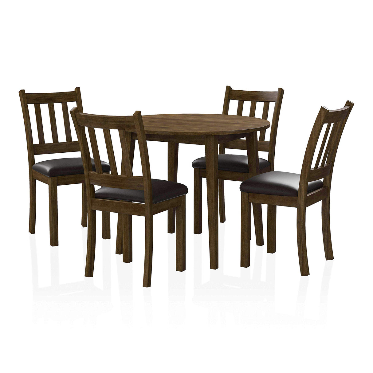 Round Dining Table Set, Walnut and Dark Brown