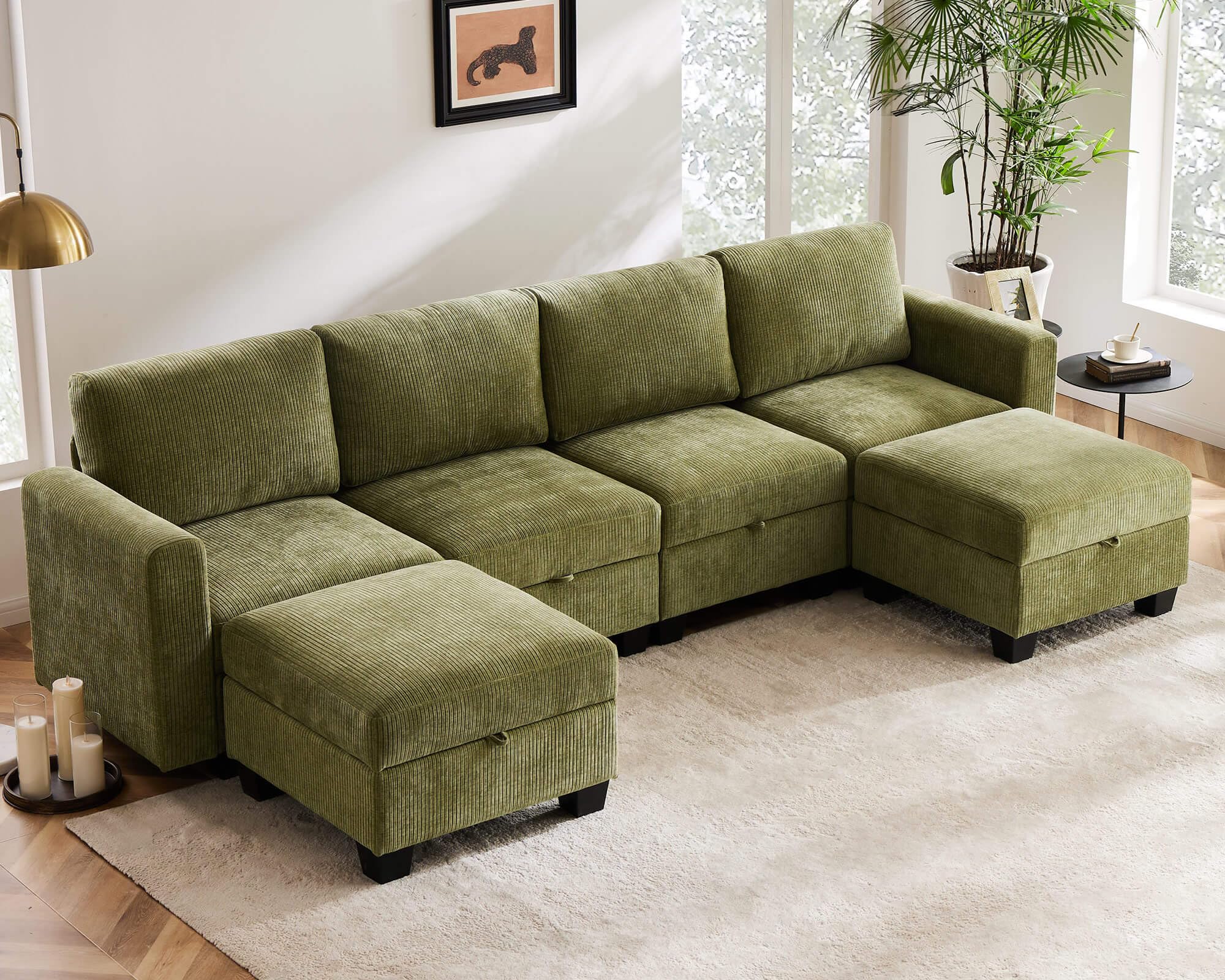 Luxury Modular Sectional Sofa w/Storage Seat, 118" U Shaped Couch