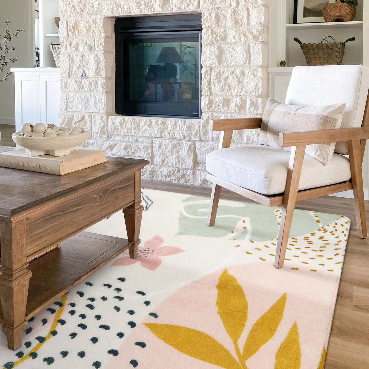 Pink Washable Rugs 8x10 - Non-Slip Backing Large Living Room Carpet Low Pile