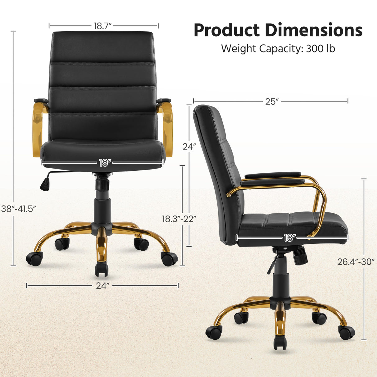 Mid-Back PU Leather Office Chair with Lumbar Support
