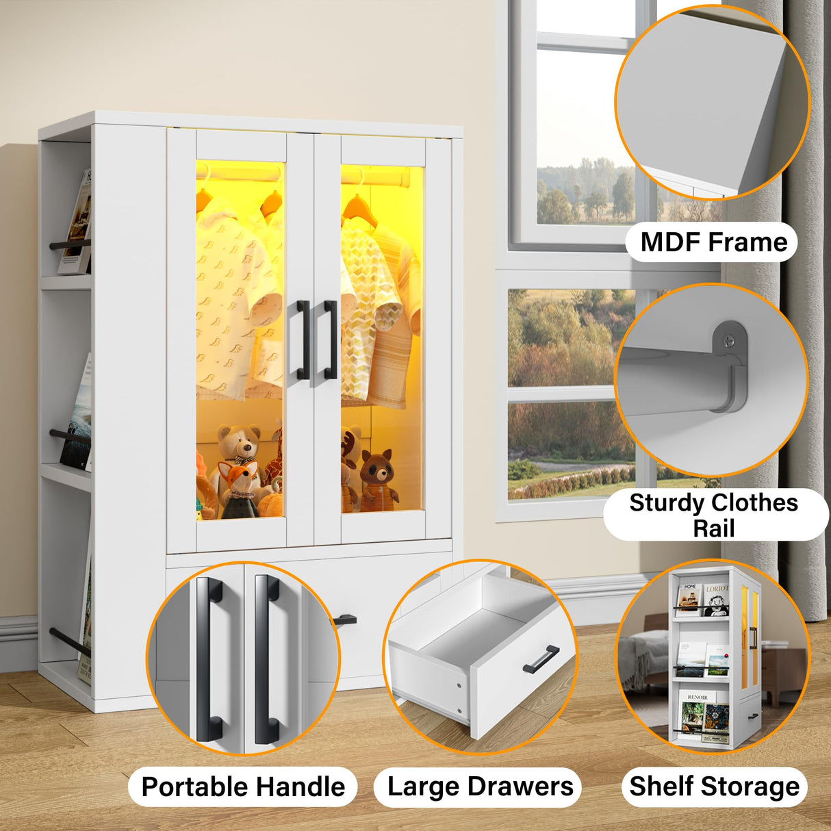 Wooden Dog Closet with LED Lights - Pet Wardrobe Storage Cabinet