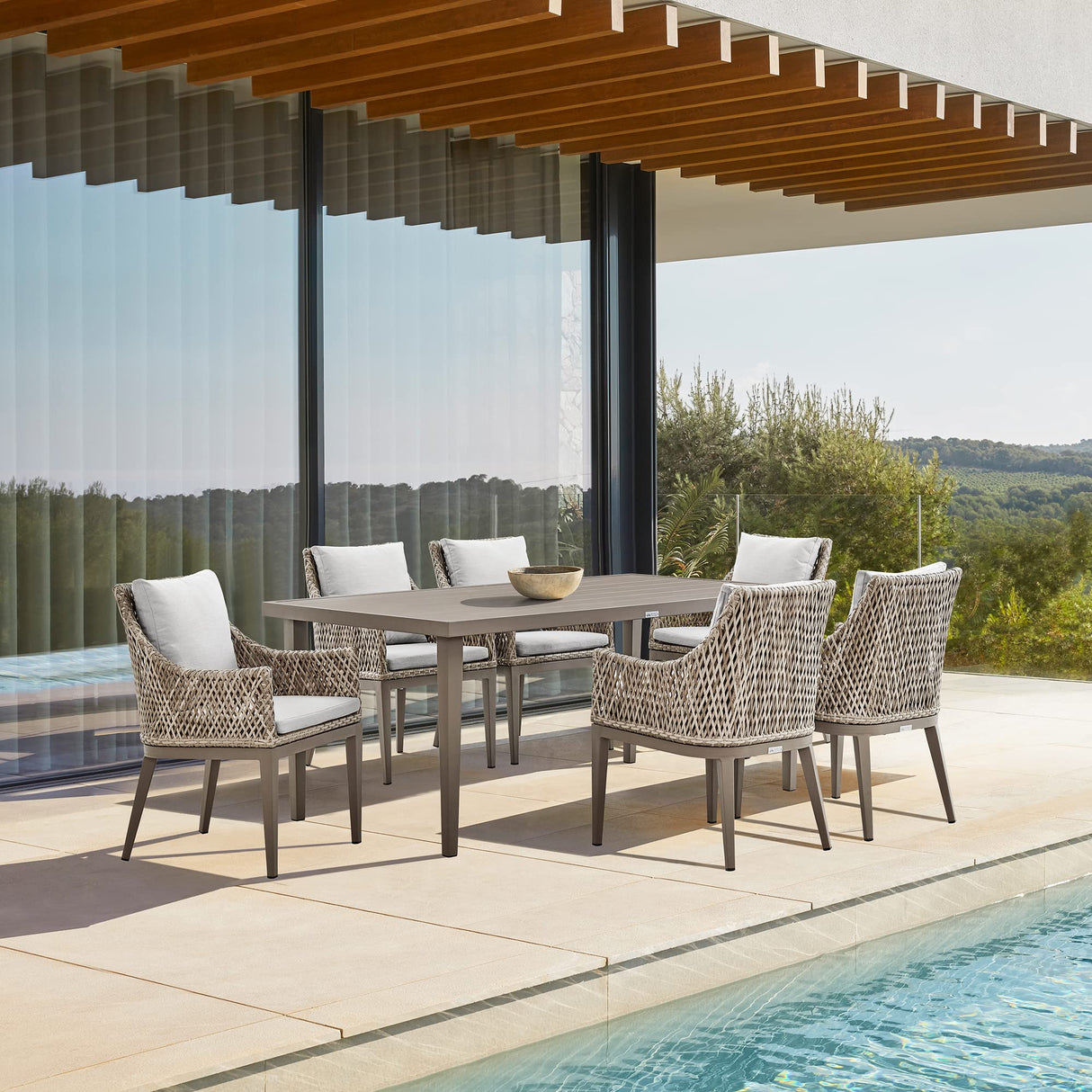 Silvana Modern Outdoor Patio Dining Table, Standard, Gray Aluminum