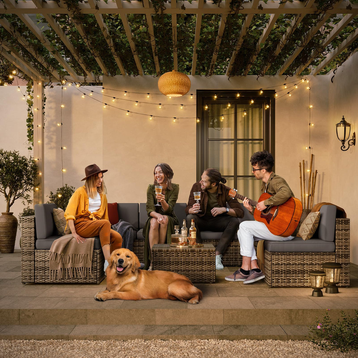 Patio Furniture Sets, 7 Pcs Outdoor Sectional Sofa with Coffee Table