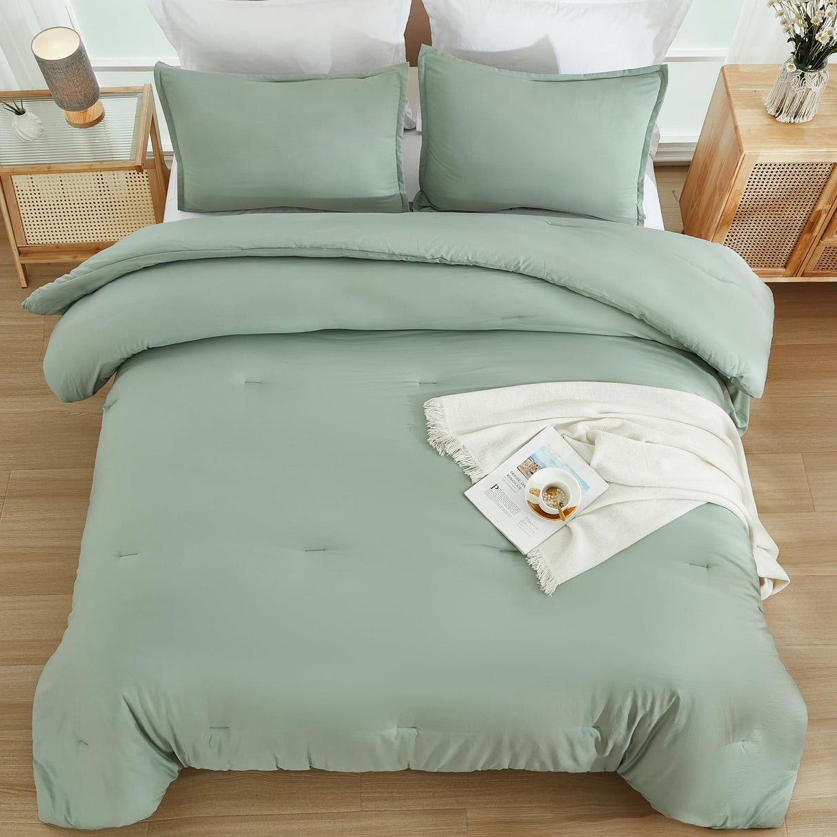 Sage Green California King Comforter Set - 7 Pieces Bed in a Bag Cal King Bedding
