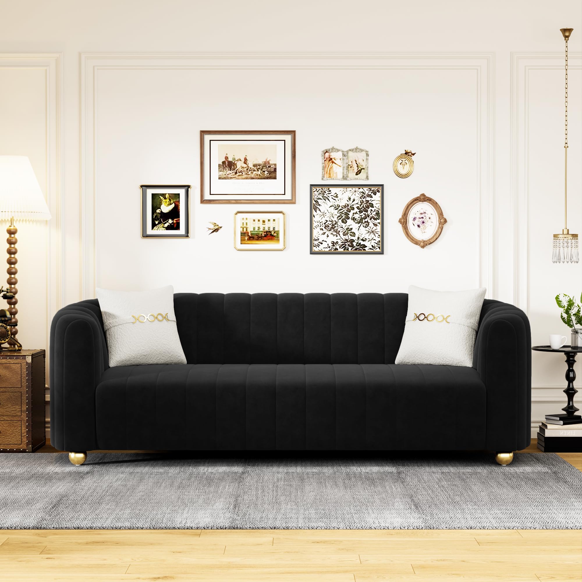 83'' Luxury Velvet Sofa Mid Century Modern 3 Seat Couch for 3 Person Fashion Comfy Couches