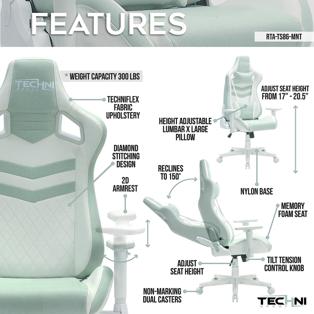 Ergonomic Gaming Chair with Memory Foam Lumbar Support