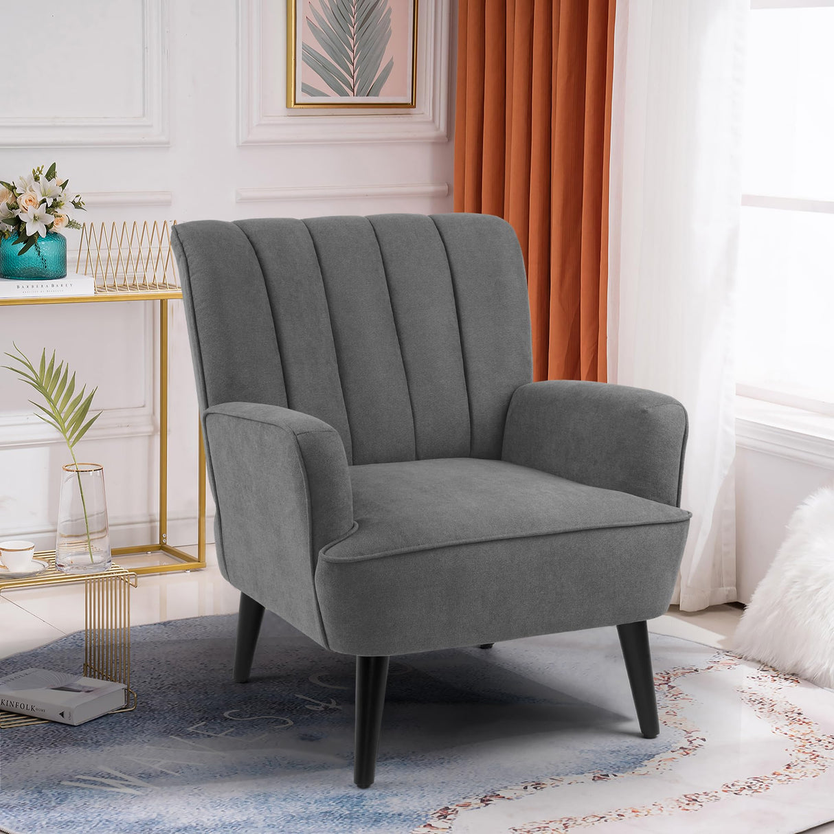 Accent Chairs, Fabric Upholstered Armchairs, Mid Century Modern Accent Chair