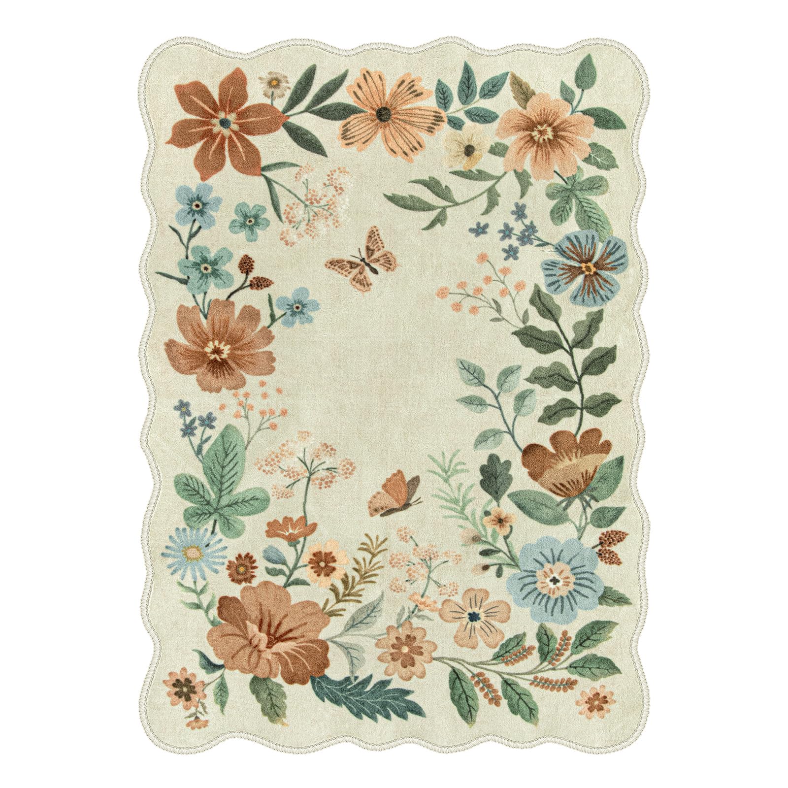 Floral Living Room Rug, 5x7 Rug for Bedroom Ultra-Thin Soft Dining Room Rug