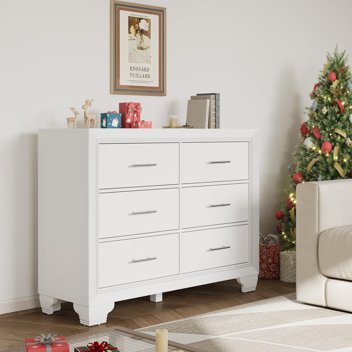 White 6 Drawer Dresser for Bedroom, Modern Chest of Drawer Storage Organizer