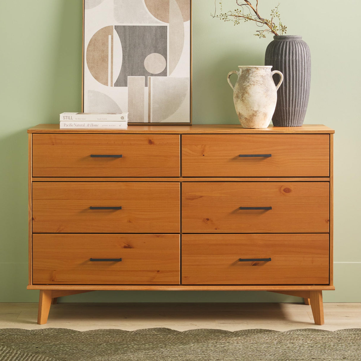 Modern Solid Pine Wood 6-Drawer Dresser