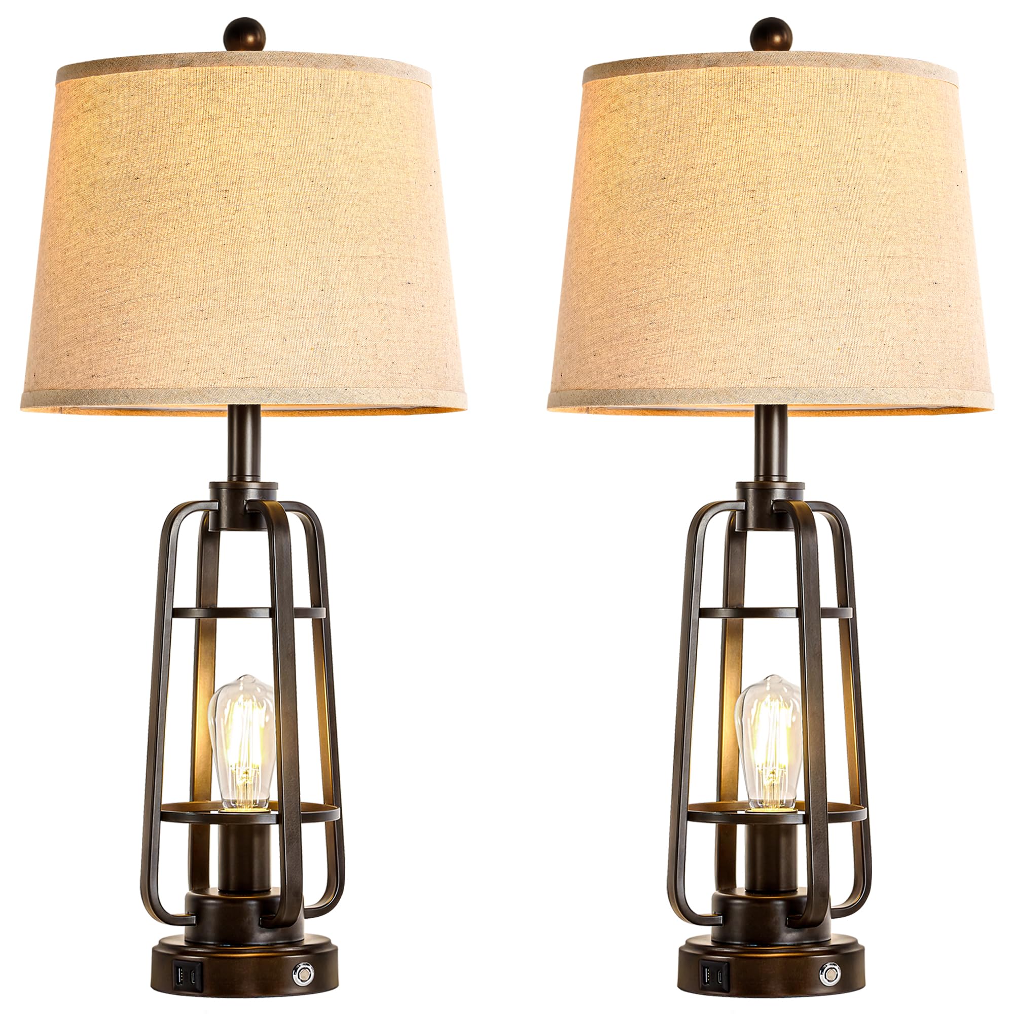 28.7" Table Lamps for Living Room Set of 2, Touch Lamps for Bedrooms with USB C+A Charging Ports, Farmhouse Lamps for Nightstands with Oil Rubbed Bronze Finish, Bulbs Included