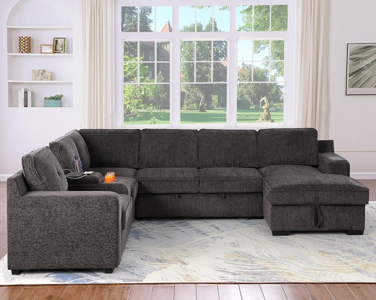 UltraMax U-Shaped Sleeper Sectional Sofa with Pull-Out Bed & Storage Console