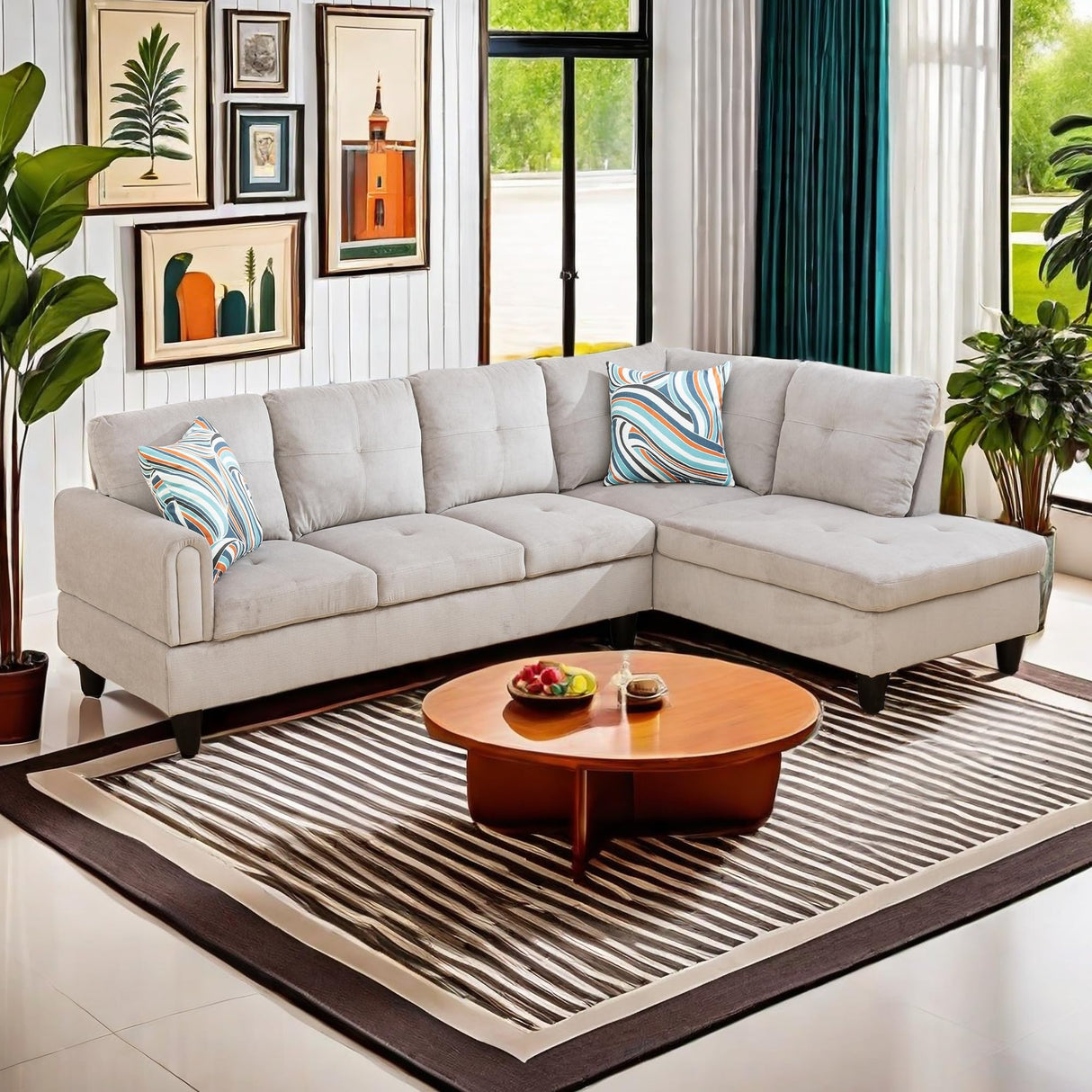 Sofas & Couches, Right Chaise, Grey White-Corduroy