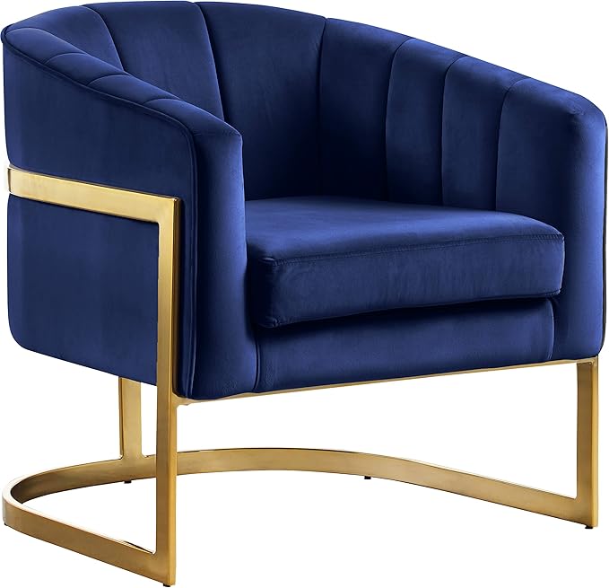 Carter Collection Modern | Contemporary Upholstered Velvet Barrel Accent Chair with Gold Stainless Base, Aqua, 29" W x 27.5" D x 31" H