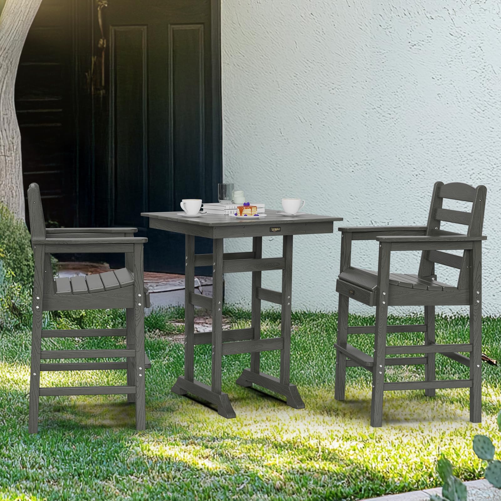 Outdoor Bar Stools Set of 2, HDPE Weather Resistance Tall Adirondack Chairs Outdoor Bar