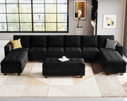 Velvet U Shaped Modular Sectional Sofa Set with Storage Ottoman