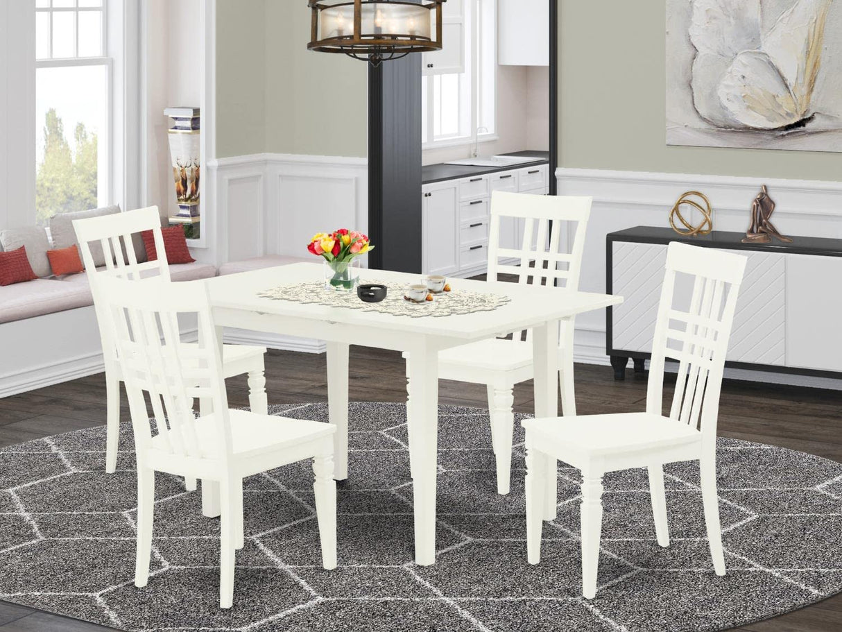 NOLG5-LWH-W 5 Piece Dining Room Table Set Includes a Rectangle Kitchen Table with Butterfly Leaf