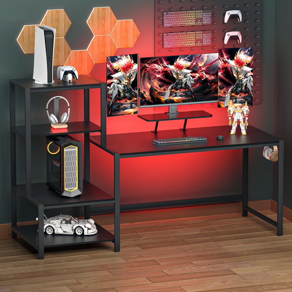 Computer Desk 58 inch with Storage Printer Shelf Reversible Gaming Home Office Desk