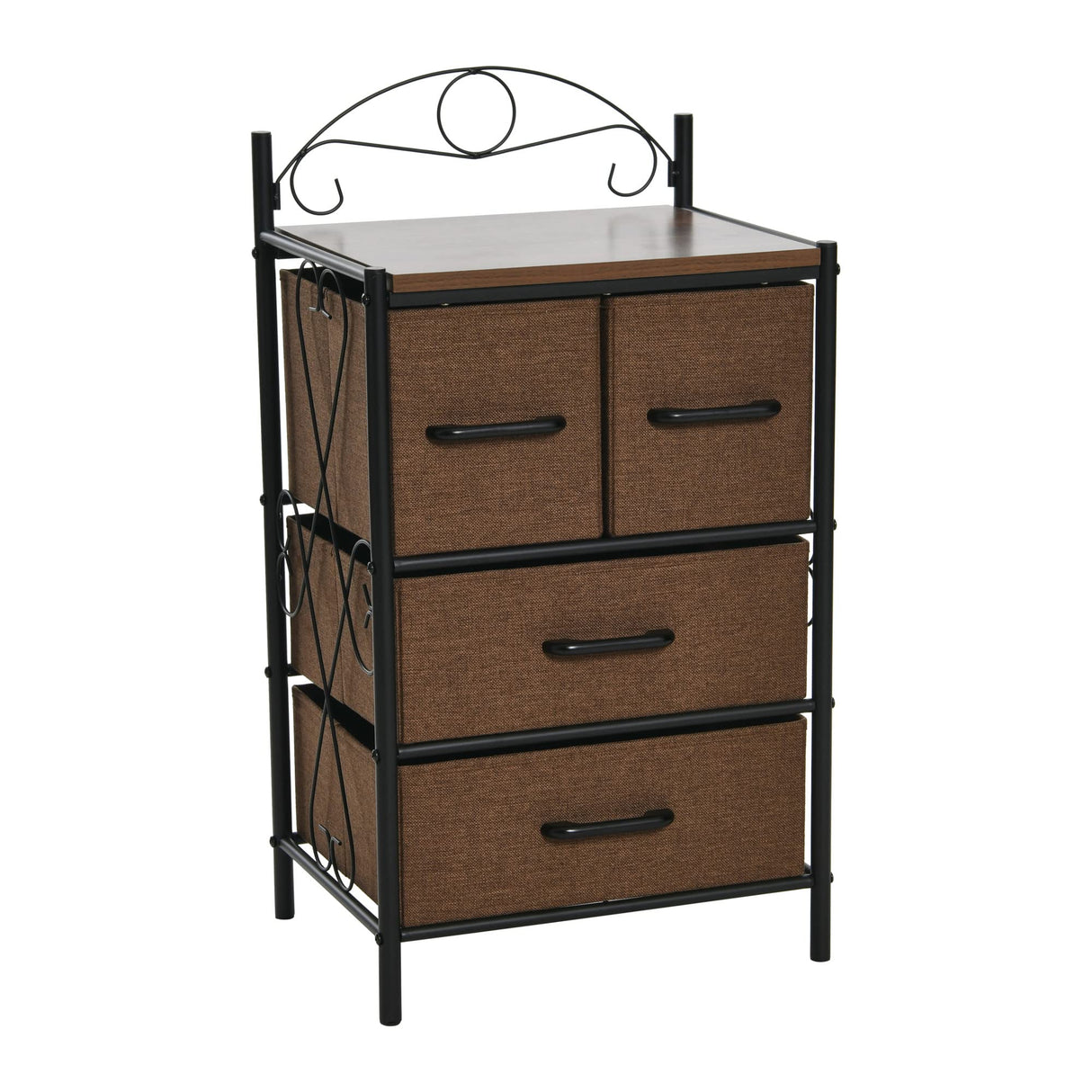 Victoria Dresser Nightstand Storage Organizer with 4 Brown Drawers Black Metal Frame and Mid Century