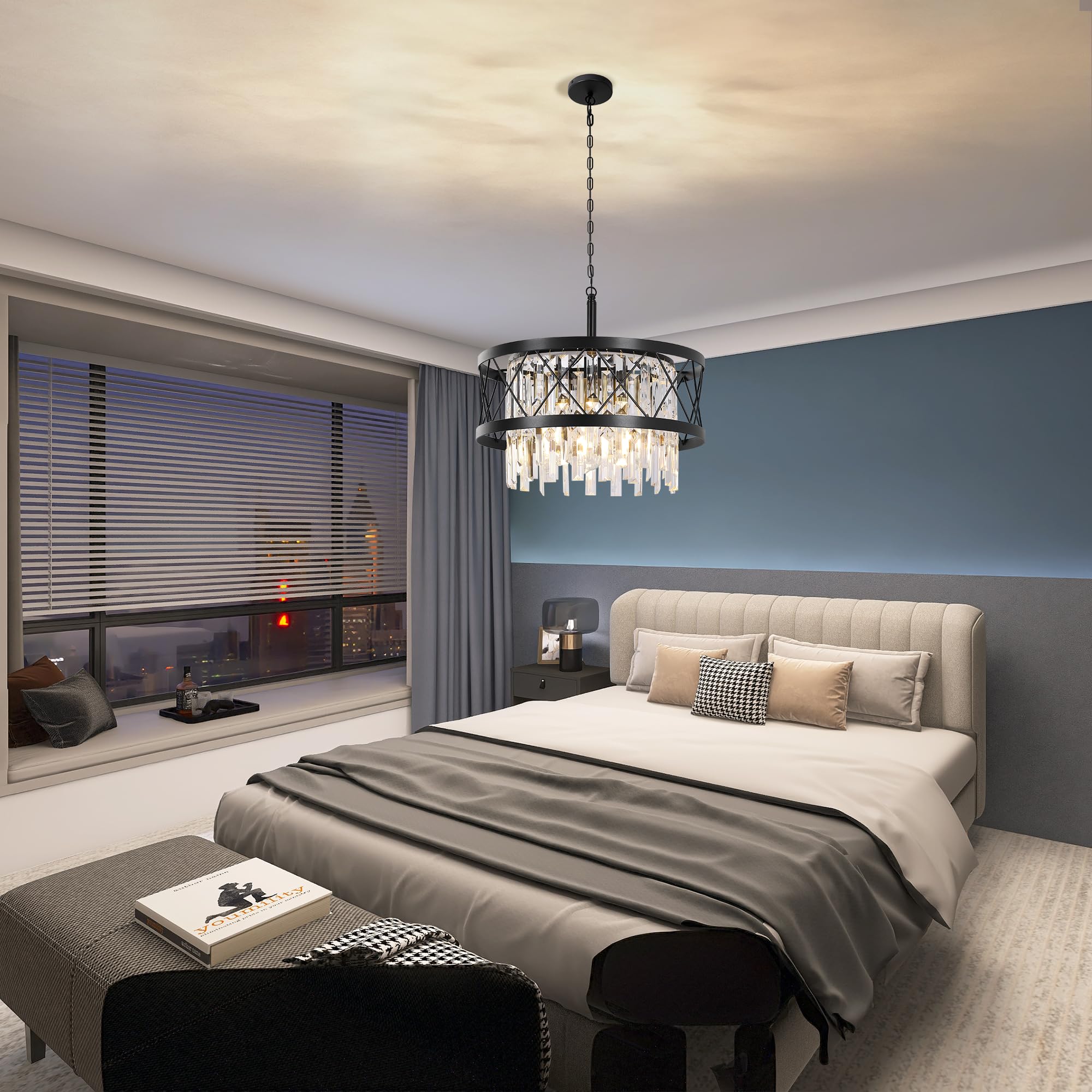 Crystal Chandelier for Bedrooms, 16'' Small Farmhouse Chandelier, Crystal Ceiling Light