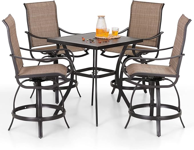 3 Piece Outdoor Bar Set, Counter Height Patio Bar Bistro Table and Swivel
